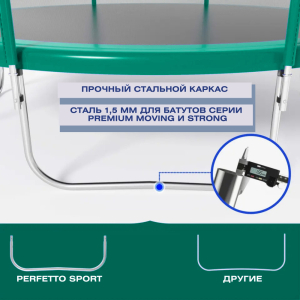 Батут с защитной сеткой Perfetto Sport Premium Strong 14 диаметр 4,3 м зелёный