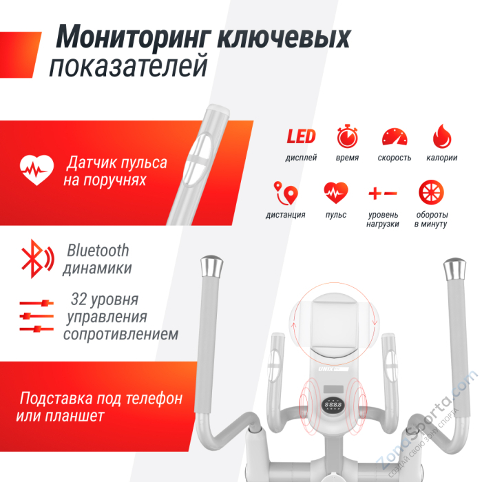 Эллиптический тренажер Unix Fit MV-850 (Manual Incline) Mirror