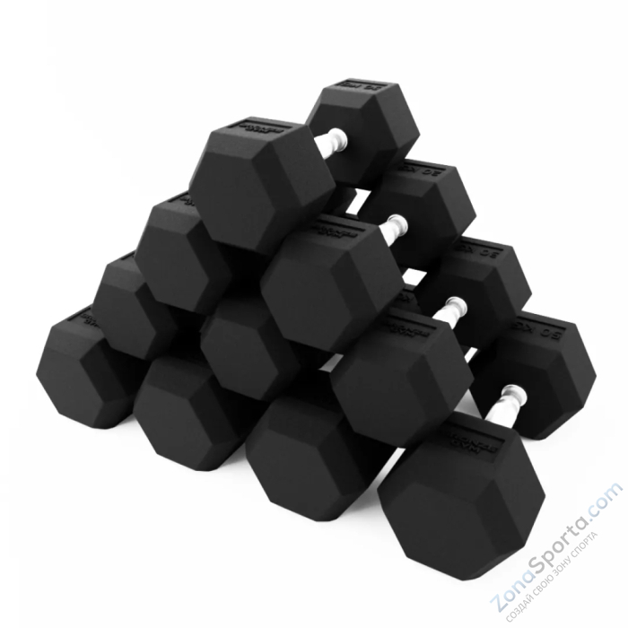 Набор гексагональных обрезиненных гантелей Bronze Gym 27,5-50 кг - 10 пар, шаг 2,5 кг